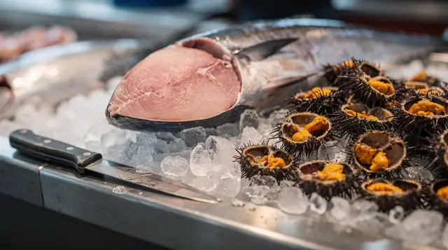 Sicilian seafood: tuna, swordfish and sea urchin